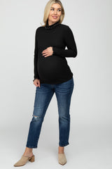 Black Thermal Knit Turtle Neck Maternity Top