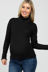 Black Thermal Knit Turtle Neck Maternity Top