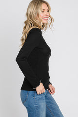 Black Thermal Knit Turtle Neck Top