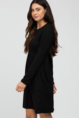 Black Ribbed Knit Long Sleeve Dress