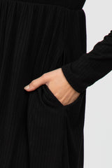 Black Ribbed Knit Long Sleeve Dress