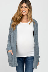 Blue Cable Knit Maternity Cardigan