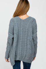 Blue Cable Knit Maternity Cardigan