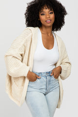 Beige Cable Knit Hooded Maternity Cardigan