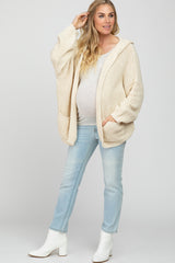 Beige Cable Knit Hooded Maternity Cardigan