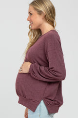 Burgundy Basic Side Slit Maternity Sweatshirt