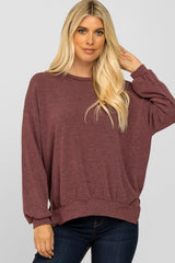 Burgundy Basic Side Slit Maternity Sweatshirt