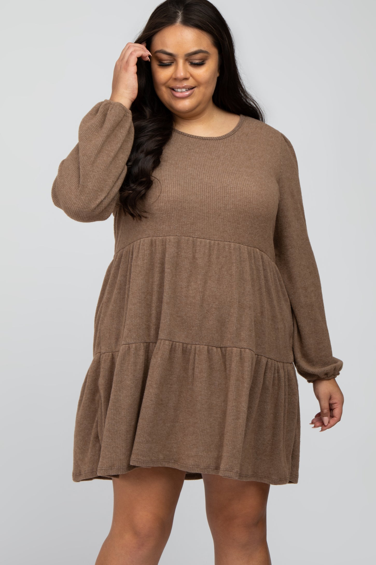 Mocha Brushed Knit Tiered Maternity Dress