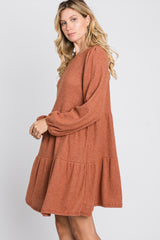 Rust Brushed Knit Tiered Dress