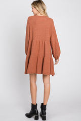 Rust Brushed Knit Tiered Dress
