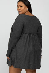 Charcoal Brushed Rib Button Accent Maternity Plus Dress