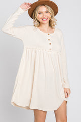 Cream Brushed Rib Button Accent Maternity Dress