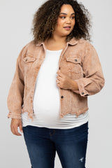 Taupe Corduroy Distressed Hem Cropped Maternity Plus Jacket