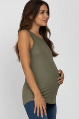 Olive Ribbed Sleeveless Maternity Top