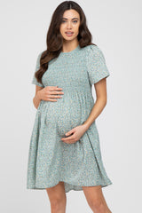 Mint Green Ditsy Floral Smocked Maternity Mini Dress