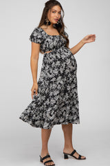 Black Floral Cutout Maternity Midi Dress