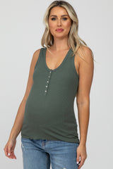 Olive Ribbed Button Front Maternity Tank Top
