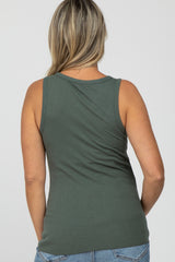 Olive Ribbed Button Front Maternity Tank Top