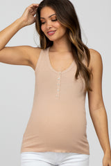 Taupe Ribbed Button Front Maternity Tank Top