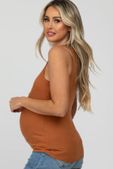 Rust Ribbed Button Front Maternity Tank Top