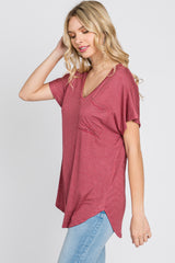 Red Striped Front Pocket Top