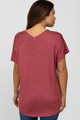 Red Striped Front Pocket Maternity Top