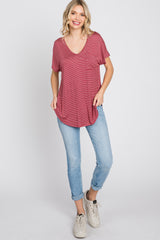 Red Striped Front Pocket Top