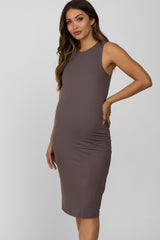 Brown Fitted Sleeveless Maternity Dress