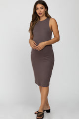 Brown Fitted Sleeveless Maternity Dress