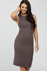 Brown Fitted Sleeveless Dress