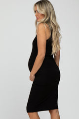 Black Fitted Sleeveless Maternity Dress