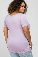 Lavender V-Neck Short Sleeve Maternity Plus Top
