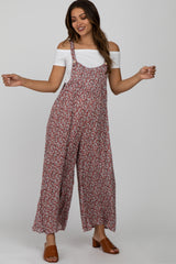 Pink Floral Overall Cropped Maternity Jumpsuit