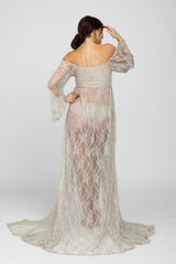 PinkBlush Taupe Lace Off Shoulder Maternity Photoshoot Gown/Dress