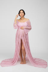 Pink Lace Off Shoulder Maternity Photoshoot Gown/Dress