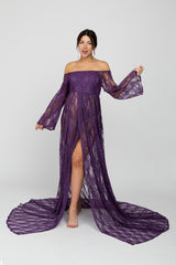PinkBlush Plum Lace Off Shoulder Maternity Photoshoot Gown/Dress