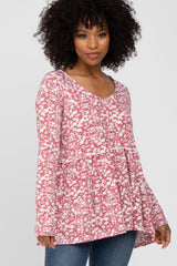 Magenta Floral Long Sleeve Tiered Top
