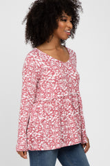 Magenta Floral Long Sleeve Tiered Top