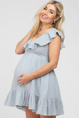 Light Blue Ruffle Back Tie Maternity Mini Dress