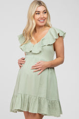 Mint Green Ruffle Back Tie Maternity Mini Dress