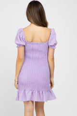 Lavender Smocked Puff Sleeve Maternity Dress