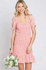 Light Pink Smocked Puff Sleeve Dress