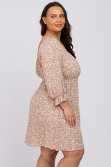 Taupe Floral 3/4 Sleeve Plus Dress