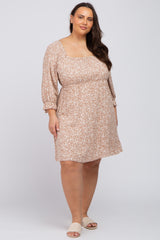 Taupe Floral 3/4 Sleeve Plus Dress