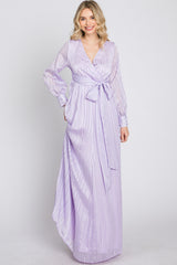 Lavender Striped Shimmer Chiffon Maxi Dress