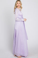 Lavender Striped Shimmer Chiffon Maxi Dress