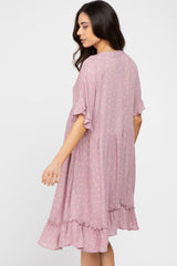Lavender Floral Short Sleeve Ruffle Hem Maternity Dress