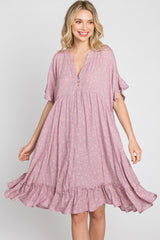 Lavender Floral Short Sleeve Ruffle Hem Dress