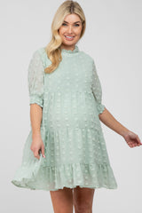 Mint Swiss Dot Tiered Maternity Dress