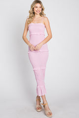 Pink Gingham Print Smocked Maxi Dress